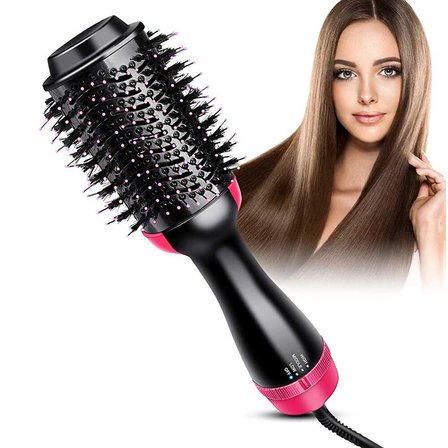 Go İthalat 2 in 1 Saç Kurutma ve Şekillendirme Fırçası 3 Kademe Siyah Pembe