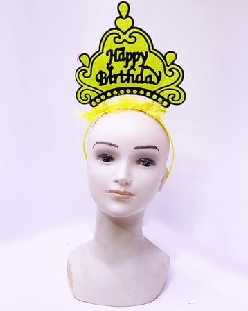 Happy Birthday Neon Sarı Renk Doğum Günü Tacı 24x15 cm (5297)