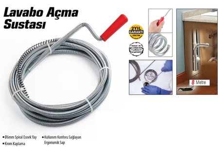 Lavabo Ve Gider Boruları Açacağı - Lavabo Açma Sustası - 8Metre (5297)