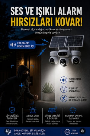 Baff SIM-5874 Çift Solar Panelli 4g Sım Kartlı 3 Lensli Ptz Akıllı Dış Mekan Güvenlik Kamerası Hd Suya Dayanıklı Ip Kamera