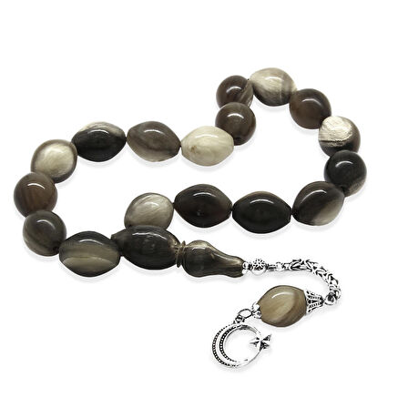 925 Ayar Gümüş Püsküllü Arpa Kesim Bufalo Boynuzu Efe Tesbihi