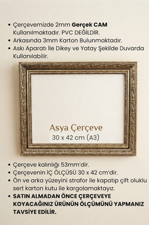 30 x 42 cm (A3 Ebat) Saltanat Serisi Camlı Oda Mutfak Salon Koridor Poster Puzzle Forma ve Resim Çerçevesi