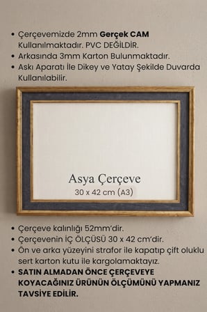 30 x 42 cm (A3 ebatı) Selçuklu Saray Serisi Camlı Oda Mutfak Salon Koridor Poster Puzzle Forma ve Resim Çerçevesi