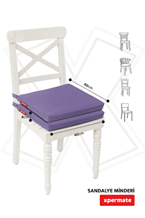 Xpermate Fermuarlı 2'li Sandalye Minderi Su İtici Kumaş 40x40Cm Sünger Sandalye Minderi Bağcıklı Mor