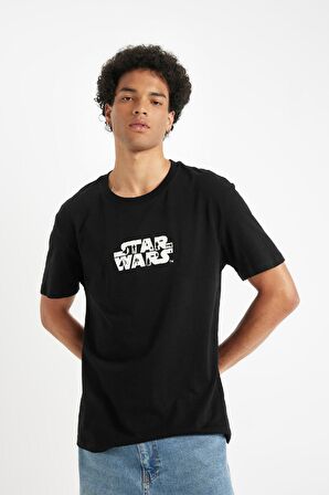 DeFacto %100 Pamuk Star Wars Regular Fit Bisiklet Yaka Kısa Kollu Tişört C6523AX24AUBK81