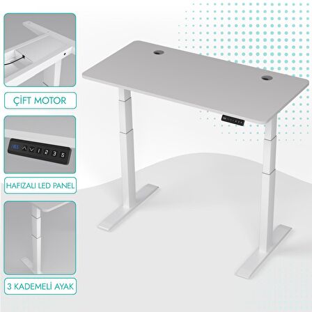 O-Flex Duo Çift Motorlu Elektrikli Yükseklik Ayarlı Masa - 140x70 - Beyaz