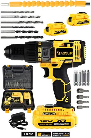 Assur 12V Metal Şanzıman Çift Akülü Bakır Sargı Şarjlı Matkap Akülü Vidalama