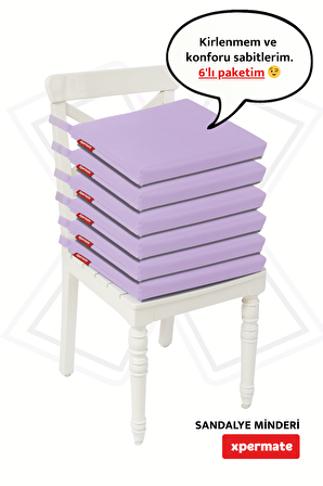 Xpermate Fermuarlı 6'lı Sandalye Minderi Su İtici Kumaş 40x40 Cm Lila