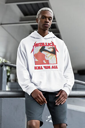 Metallica Kill 'Em All Yazılı Unisex Oversize Rock Metal Grubu Hoodie