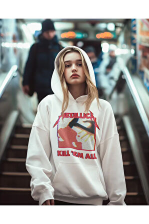 Metallica Kill 'Em All Yazılı Unisex Oversize Rock Metal Grubu Hoodie
