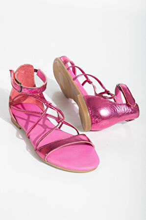 Fuşya Hakiki Deri Kadın Sandalet 