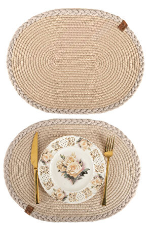 Vos Versa Amerikan Servis Tekli Supla Lux Sunum Tabak Altlığ - Oval Bej VVHM0037