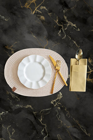 Vos Versa Amerikan Servis 6'lı Supla Lux Sunum Tabak Altlığ - Oval Bej VVHM0038