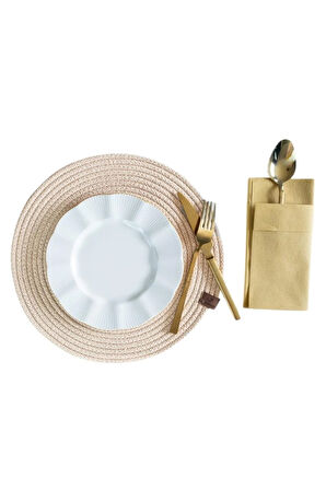 Vos Versa Amerikan Servis Tekli Supla Lux Sunum Tabak Altlığ - Yuvarlak Bej VVHM0039