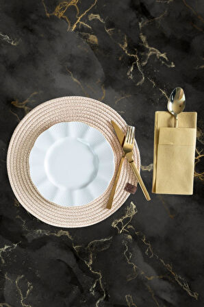 Vos Versa Amerikan Servis Tekli Supla Lux Sunum Tabak Altlığ - Yuvarlak Bej VVHM0039