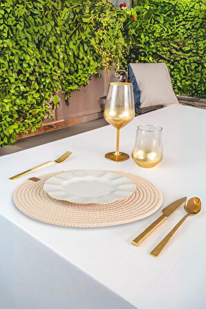 Vos Versa Amerikan Servis Tekli Supla Lux Sunum Tabak Altlığ - Yuvarlak Bej VVHM0039