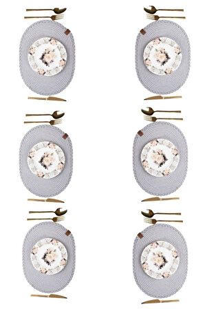 Vos Versa Amerikan Servis 6!lı Supla Lux Sunum Tabak Altlığ - Oval Gri  VVHM0043