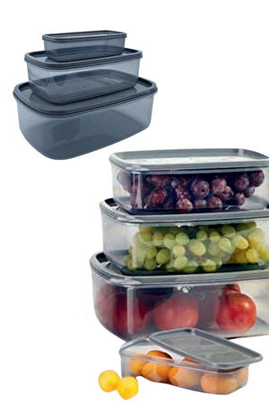 Vos Versa 3lü Dikdörtgen Füme Şeffaf Sızdırmaz Kilitli Erzak Bakliyat Gıda Saklama Kabı Seti VVHM0001