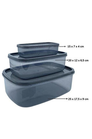 Vos Versa 3lü Dikdörtgen Füme Şeffaf Sızdırmaz Kilitli Erzak Bakliyat Gıda Saklama Kabı Seti VVHM0001