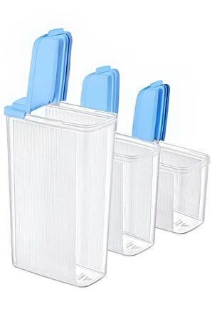 Vos Versa 3lü Dikey Mavi Şeffaf Erzak Saklama Kabı Seti 2400 X 1700 X 1200 ML VVHM0002