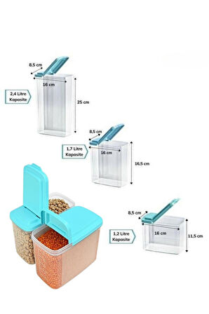 Vos Versa 3lü Dikey Mavi Şeffaf Erzak Saklama Kabı Seti 2400 X 1700 X 1200 ML VVHM0002