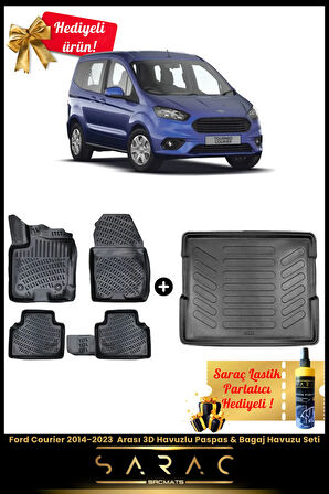 Ford Courier 2014-2023 Arası Araca Özel 3d Havuzlu Paspas & Bagaj Havuzu Seti (HEDİYELİ!)