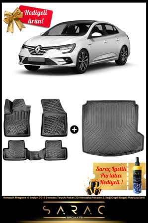 Renault Megane 4 Sedan 2016 Sonrası Touch Paket 3D Havuz Paspas & Sağ Cepli Bagaj Havuz Set+HEDİYELİ