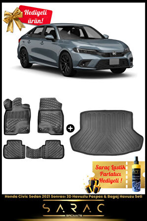 Honda Civic Sedan 2021 Sonrası Araca Özel 3d Havuzlu Paspas & Bagaj Havuzu Seti (HEDİYELİ!)