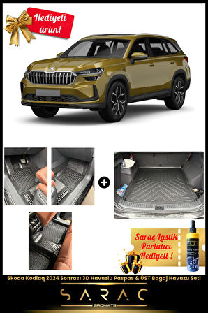 Skoda Kodiaq 2024 Sonrası Araca Özel 3d Havuzlu Paspas & Üst Kademe Bagaj Havuzu Seti (HEDİYELİ!)