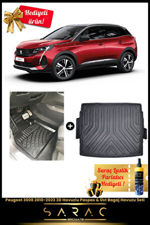 Peugeot 3008 2016-2023 Araca Özel 3d Havuzlu Paspas & Üst Bagaj Havuzu Seti (HEDİYELİ!)
