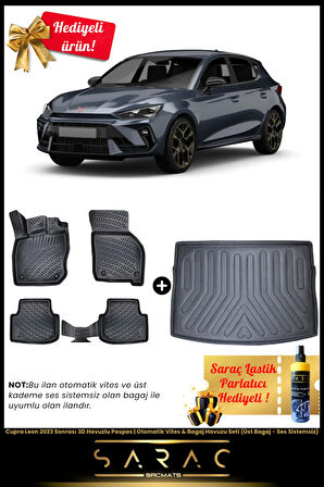 Cupra Leon Otomatik Vites-Ses Sistemsiz 2023 Sonrası 3D Havuz Paspas & ÜST Bagaj Havuz Set+HEDİYELİ!