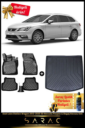 Seat Leon Station Wagon 2012-2020 Araca Özel 3d Havuzlu Paspas & Bagaj Havuzu Seti (HEDİYELİ!)
