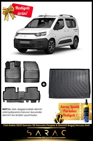 Fiat Doblo 2023 Sonrası Araca Özel 3D Havuzlu Paspas & Demirli Bagaj Havuzu Seti+(HEDİYELİ!)