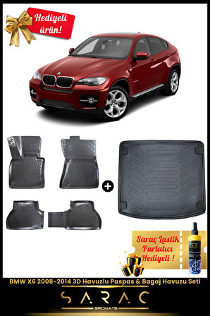 BMW X6 2008-2014 Araca Özel 3D Havuzlu Paspas & Bagaj Havuzu Seti+(HEDİYELİ!)