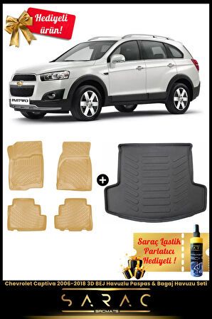 Chevrolet Captiva 2006-2018 Araca Özel 3D BEJ Havuzlu Paspas & Bagaj Havuzu Seti+(HEDİYELİ!)