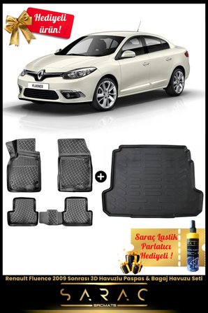 Renault Fluence 2009 Sonrası Araca Özel 3D Havuzlu Paspas & Bagaj Havuzu Seti+(HEDİYELİ!)