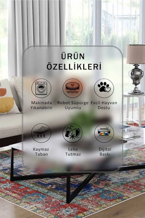 Yıkanabilir Kaymaz Taban Dijital Baskılı Halı ve Yolluk – Leke Tutmaz Salon & Mutfak Halısı