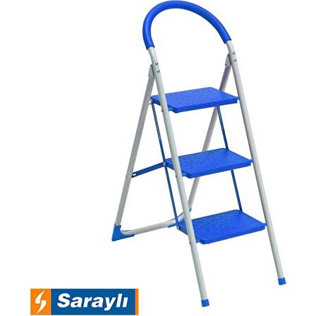 Saraylı mega pratik seyyar merdiven 3 basamak - geniş basamaklı mavi