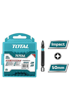 TOTAL Bits Uç Ph2 50 Mm Vida Sökme 5 Cm Yıldız Matkap Vidalama Ucu S2 Çeliği Mıknatıslı 10 Adet