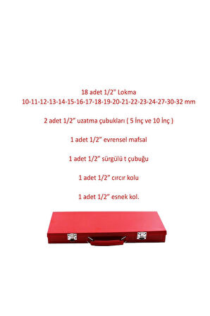 Lokma Takımı 24 Parça Uzatma T Kolu Buji Araç Tamir Cırcırlı Chrome Vanadium 1/2 Dr Socket Set