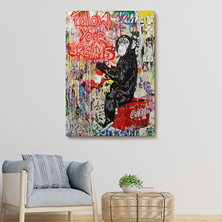 Hayallerinin Peşinden Git,Maymun Graffiti Posteri, Banksy Graffiti Kanvas Tablo-5304