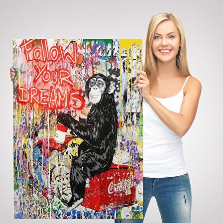 Hayallerinin Peşinden Git,Maymun Graffiti Posteri, Banksy Graffiti Kanvas Tablo-5304