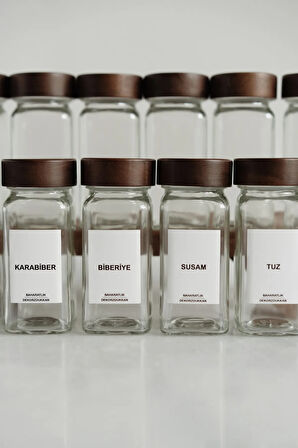 12'li Akasya Kapaklı Baharatlık Seti (25 ADET ETİKET)