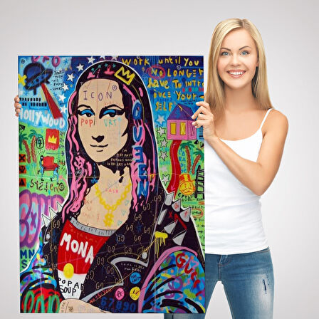 Banksy Renkli Mona Lisa Kanvas Tablo, Pop Art, Sokak Sanatı, Kanvas Tablo-5305