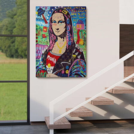 Banksy Renkli Mona Lisa Kanvas Tablo, Pop Art, Sokak Sanatı, Kanvas Tablo-5305