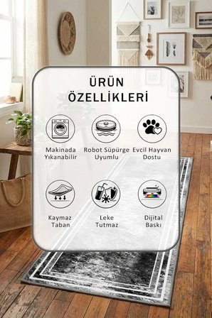 Ehl-165 Modern Dijital Baskı Yıkanabilir Kaymaz Yolluk Halı