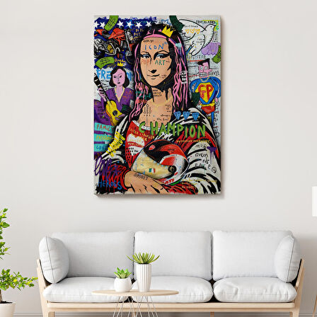 Renkli Mona Lisa Banksy Kanvas Tablo, Sokak Sanatı, Pop Art-5306