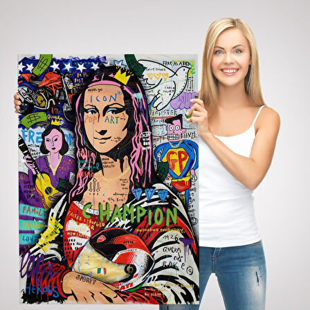 Renkli Mona Lisa Banksy Kanvas Tablo, Sokak Sanatı, Pop Art-5306