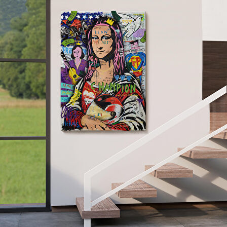 Renkli Mona Lisa Banksy Kanvas Tablo, Sokak Sanatı, Pop Art-5306