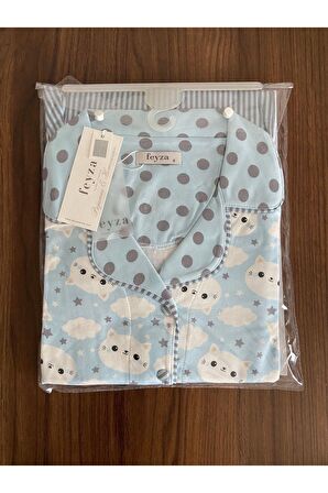Mavi Gömlek Yaka Kısa Kollu Pijama Takımı